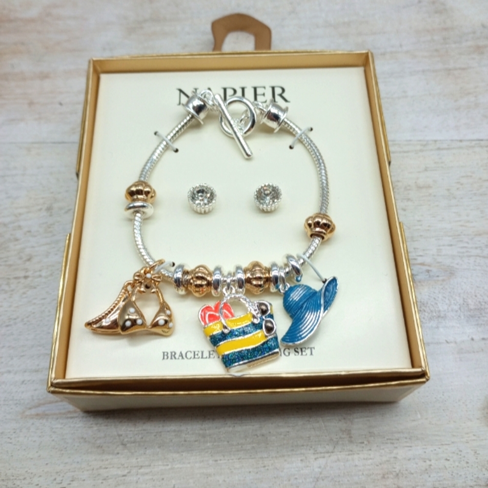 Napier Silver-Tone Summer/Beach Charm Bracelet